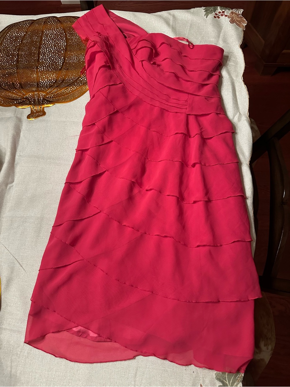 Max & Cleo One-Shoulder Hot Pink Layered Cocktail Dress